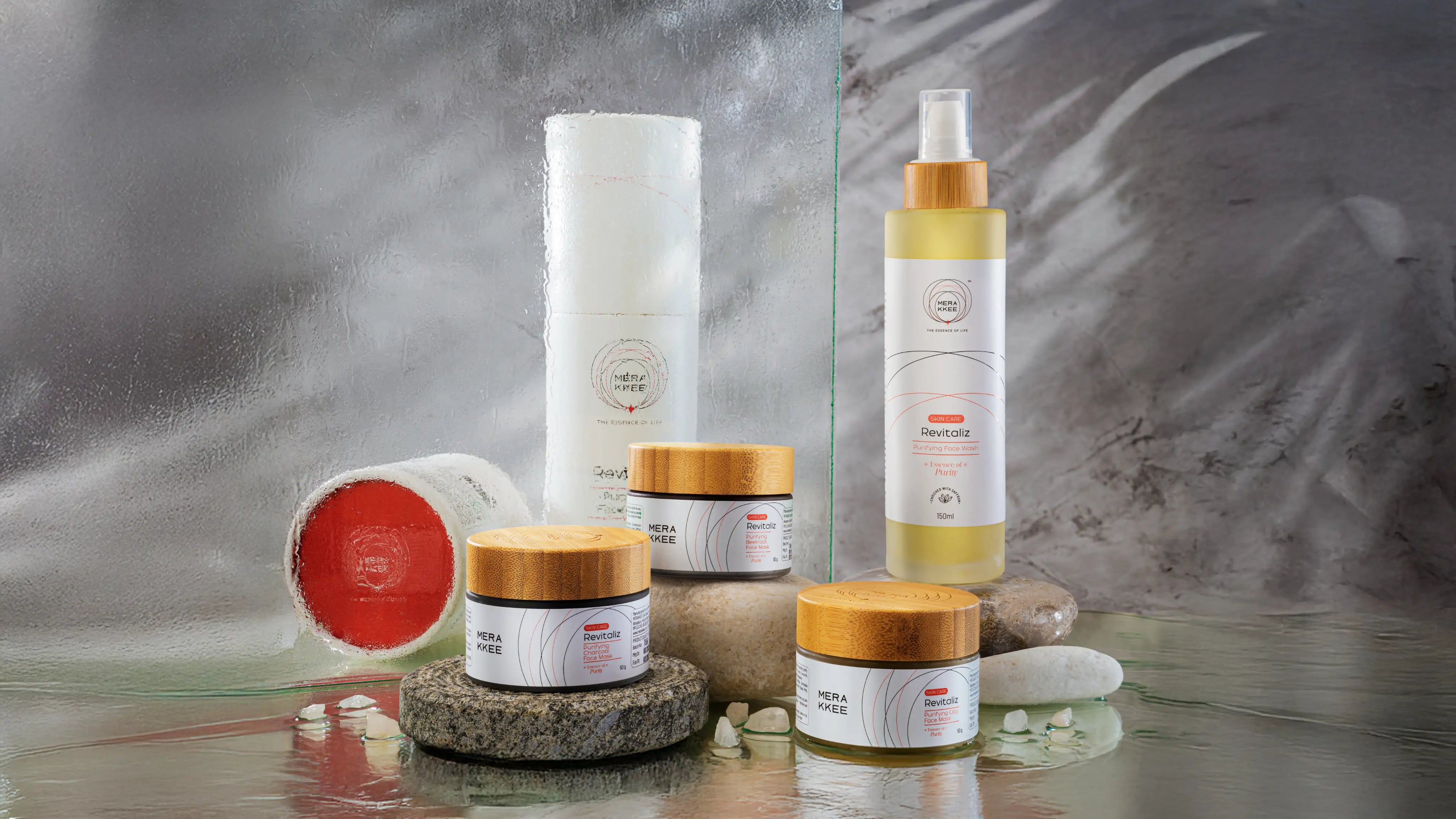 skincare products on a gray surface 