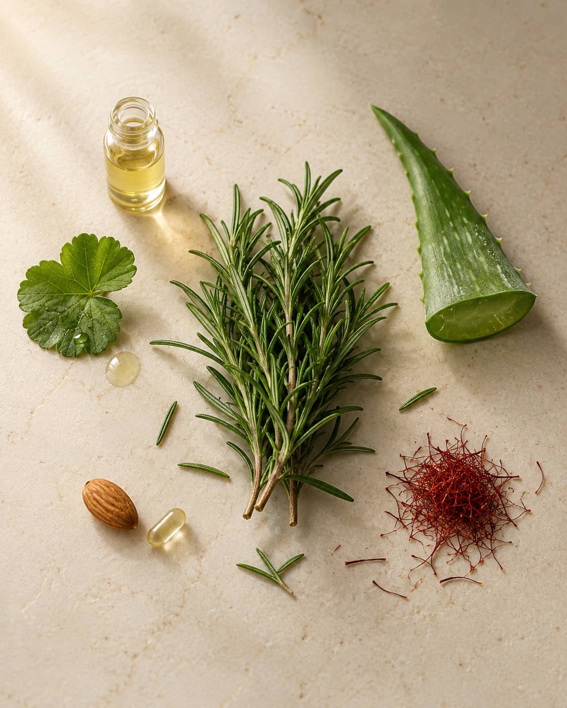 MERAKKEE Essential Hair Deep Cleansing Shampoo — hero ingredients Rosemary Geranium Aloe Vera Onion Bulb Saffron — clean hair care