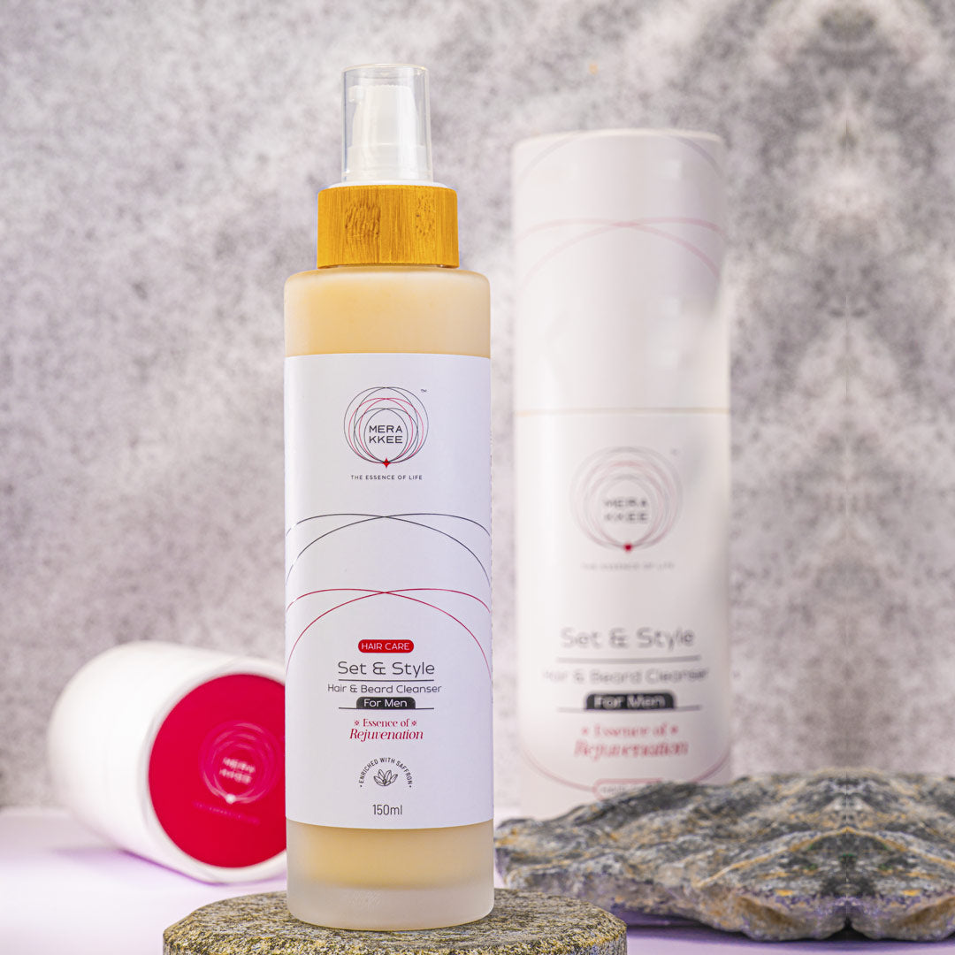 MERAKKEE Hair & Beard Cleanser for Men — outer carton and pump bottle complete package — gift-ready men grooming India