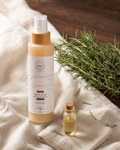 MERAKKEE Hair & Beard Cleanser for Men — Rosemary and Tea Tree hero ingredients close-up — Set & Style men grooming India