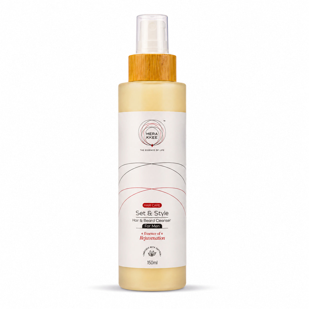 MERAKKEE Hair & Beard Cleanser for Men 150ml — pump bottle pack shot on white — Rosemary Tea Tree Red Onion grooming India