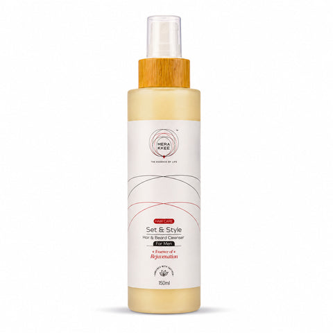 MERAKKEE Hair & Beard Cleanser for Men 150ml — pump bottle pack shot on white — Rosemary Tea Tree Red Onion grooming India