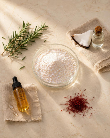 MERAKKEE Hair & Beard Leave-On Spray for Men — hero ingredients Pearl Powder Rosemary Coconut Vitamin B5 Saffron — men clean beauty