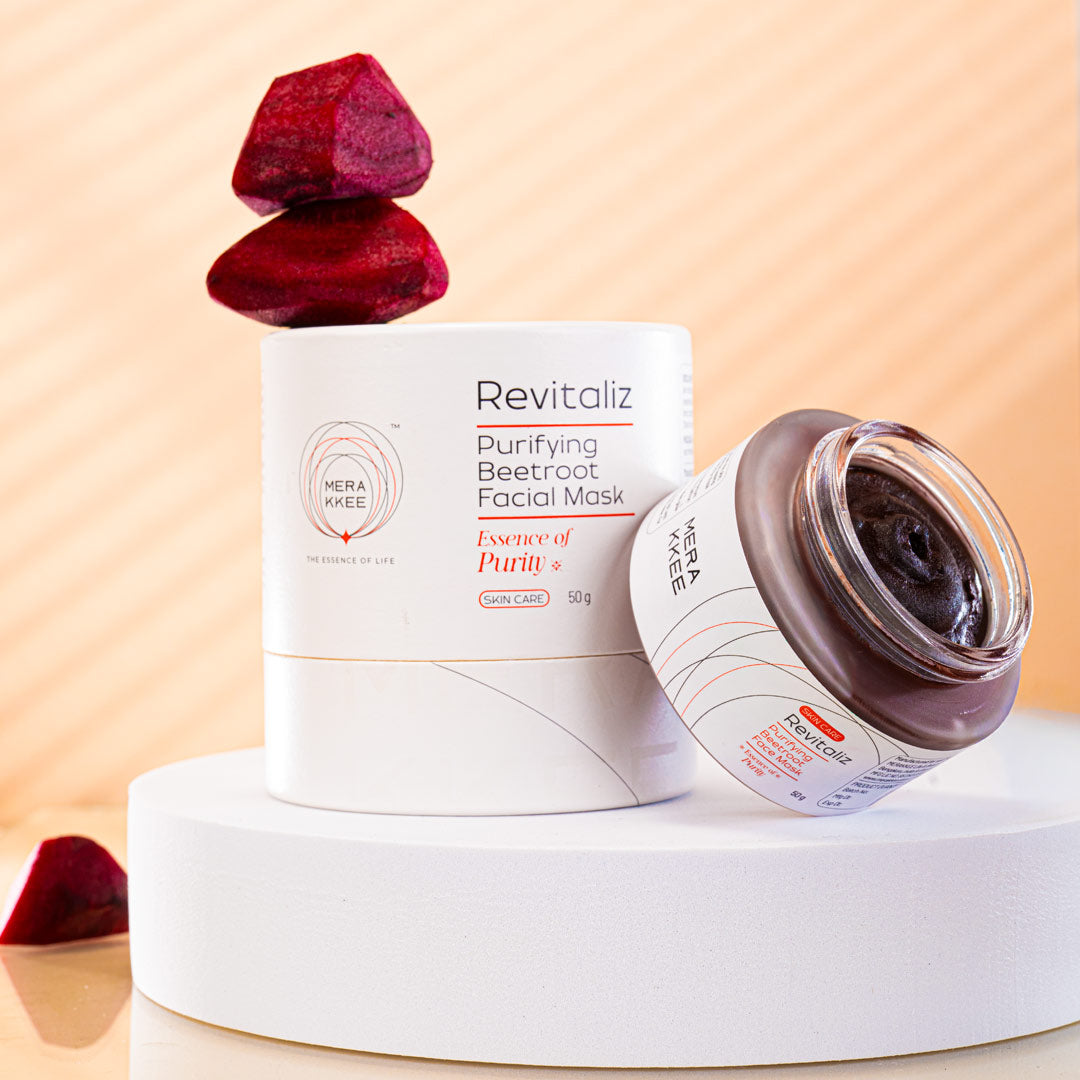 MERAKKEE Purifying Beetroot Facial Mask — outer carton and glass jar complete package — gift-ready premium India