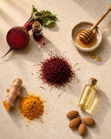 MERAKKEE Purifying Beetroot Facial Mask — hero ingredients Beetroot Honey Curcumin Saffron Almond Oil — clean beauty India