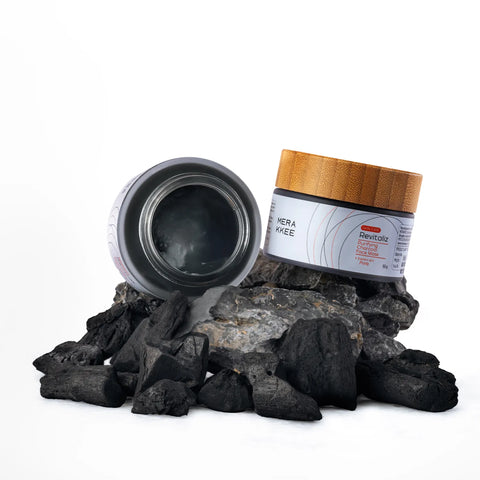 MERAKKEE Purifying Charcoal Facial Mask — model applying black charcoal mask on cheeks — deep detox pore cleanse India