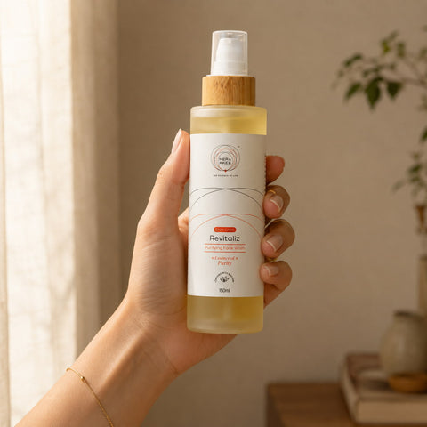 MERAKKEE Purifying Face Wash 150ml — bottle held in hand size reference — Revitaliz clean beauty