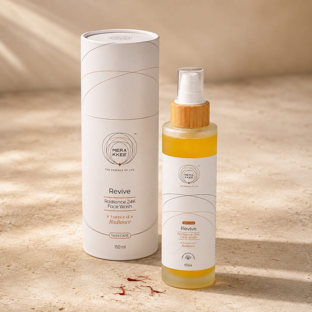 MERAKKEE Radiance 24K Face Wash — outer carton and pump bottle complete package — premium gifting India UAE