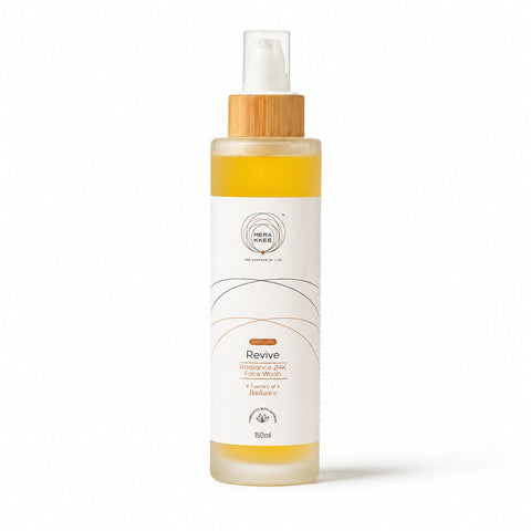 MERAKKEE Radiance 24K Face Wash 150ml — pump bottle pack shot on white — 24K Gold Saffron Vitamin C India