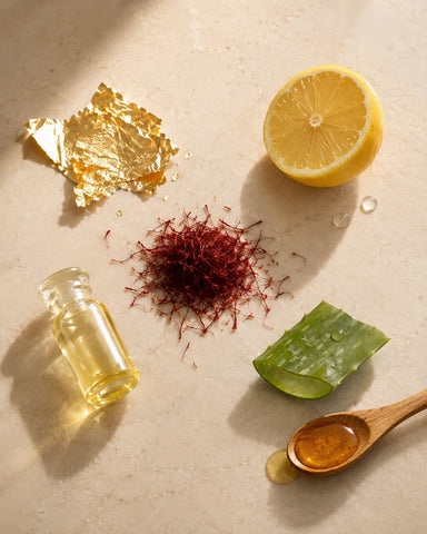 MERAKKEE Radiance 24K Face Wash — hero ingredients 24K Gold Saffron Vitamin C Aloe Vera Almond Oil — clean beauty India