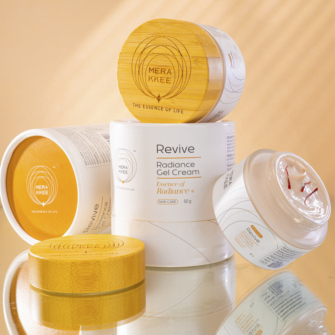 MERAKKEE Radiance Gel Cream — outer carton and glass jar complete package — gift-ready premium clean beauty India