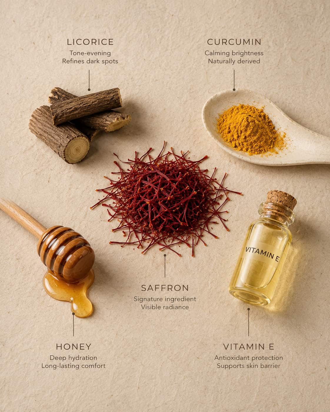 MERAKKEE Radiance Gel Cream — hero ingredients Saffron Licorice Curcumin Honey Vitamin E — clean beauty India
